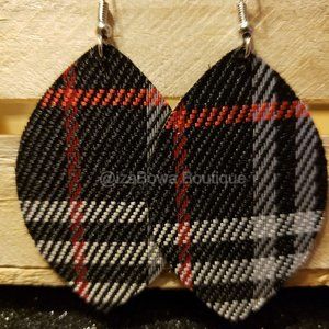 Large Black Plaid Teardrop Faux Leather Earrings